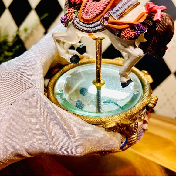 Vintage Rotating Musical Carousel Horse Figurine with Floral Accents - Picture 5 of 7